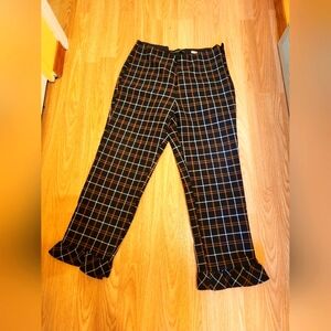 Zara large black brown and white check cropped pant